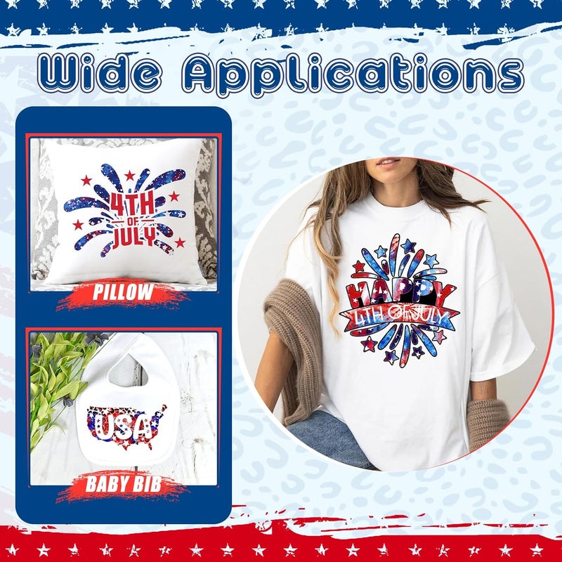 Tintnut 4th of July American Flag - 10pcs 12x10in US Flag Patterned Patriotic HTV Iron On Vinyl Compatible with Cricut/Cameo - Image 5